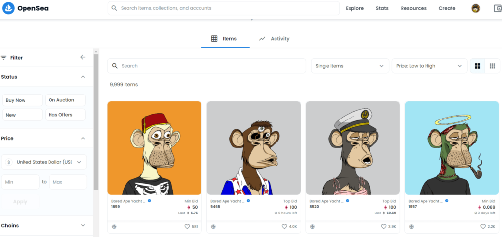 OpenSeaでNFTをランキングから探す方法⑦